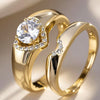 Two-Piece Ring Set, Alloy, Heart-Shaped Halo and Contoured Band, Gold- or Silver-Tone