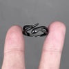 Snake Open Ring, Black Alloy, Coiled Design, Adjustable