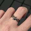 Snake Open Ring, Black Alloy, Coiled Design, Adjustable