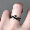 Snake Open Ring, Black Alloy, Coiled Design, Adjustable