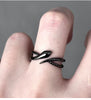 Snake Open Ring, Black Alloy, Coiled Design, Adjustable