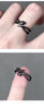 Snake Open Ring, Black Alloy, Coiled Design, Adjustable