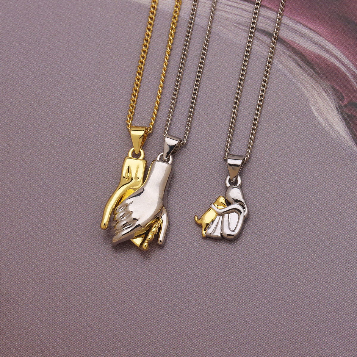 Hugging Puppy Pendant, Two-Tone Copper Design, Pendant Only or Necklace with 42 cm Chain and 5 cm Extension - Product view 1