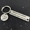 Engraved Keychain, Stainless Steel, Spanish Drive Safely Message and I Love You Charm, Optional Cross
