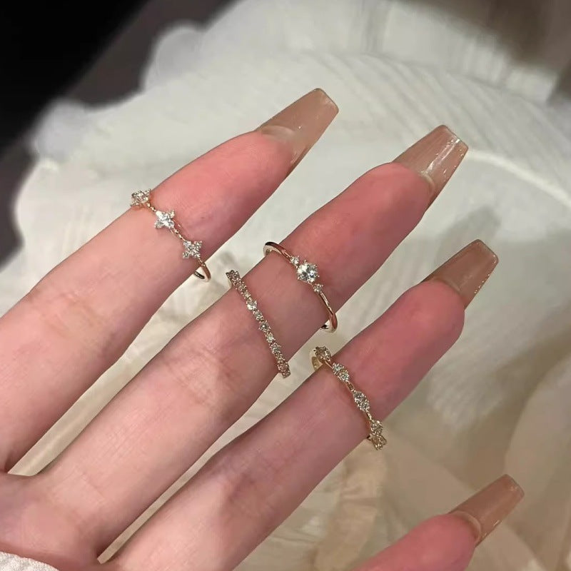 Stacking Open Rings, Copper with Clear Accents, Gold-Tone Floral, Round and Marquise Designs, Individual Styles