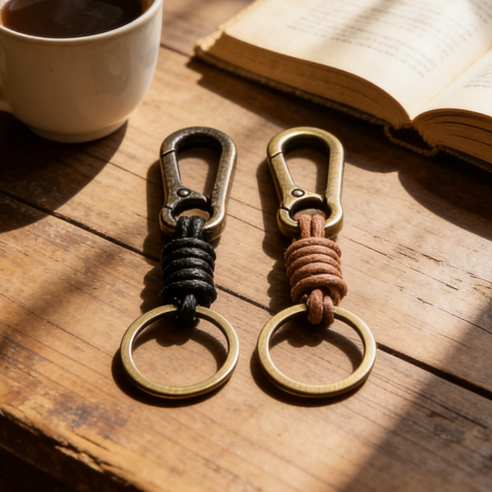 Knotted Cord Keychain, Zinc Alloy Clip and Split Ring, Brown or Black