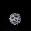 Floral Open Ring, Zinc Alloy, Silver-Tone with Raised Flower and Textured Multi-Bar Band