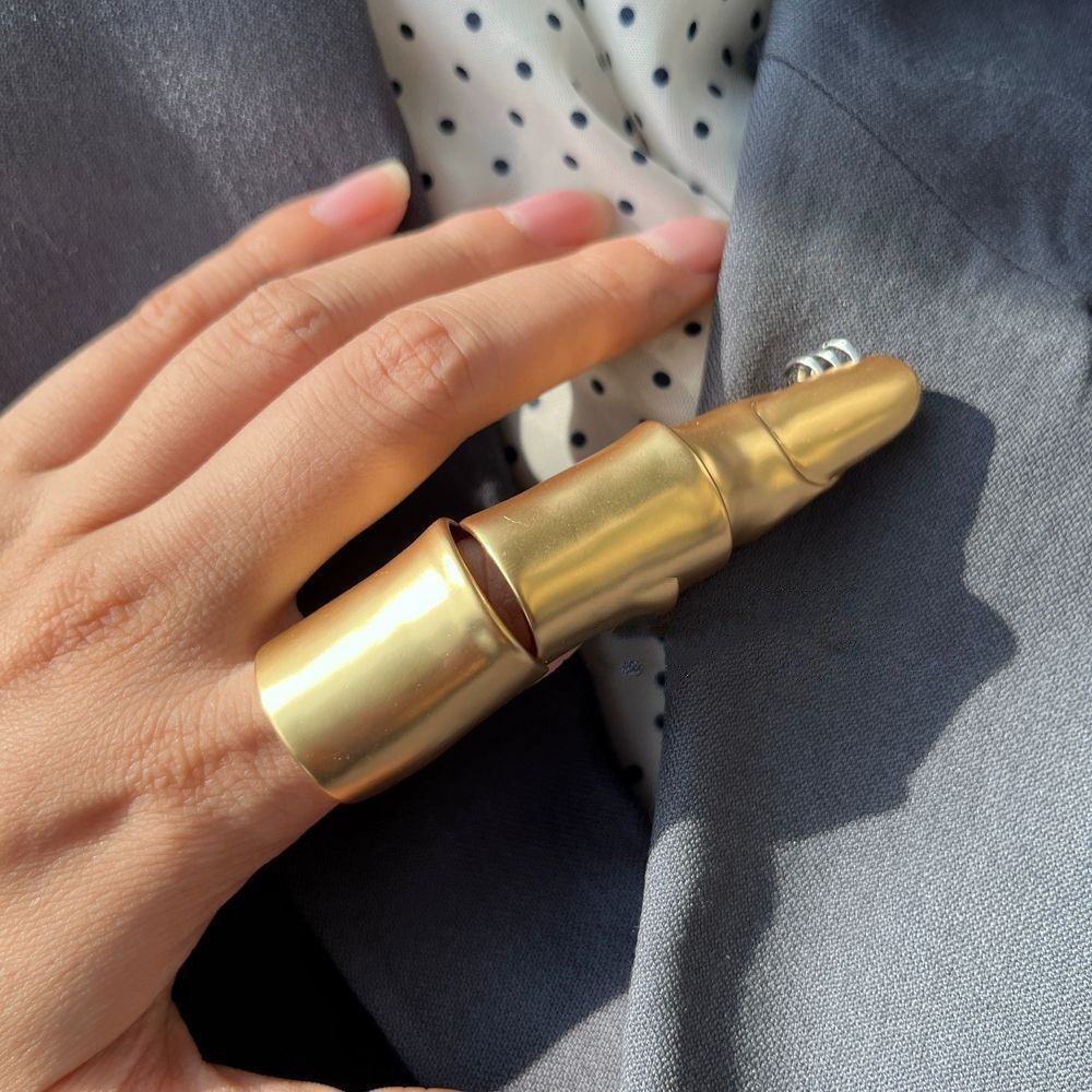 Articulated Full-Finger Ring, Alloy, Segmented Armor Design, Gold- or Silver-Tone, Adjustable