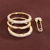 Three-Band Ring Set, Copper with Clear Accents and Safety Pin Charm, Gold-, Silver- or Mixed-Tone