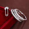 Three-Band Ring Set, Copper with Clear Accents and Safety Pin Charm, Gold-, Silver- or Mixed-Tone