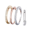 Three-Band Ring Set, Copper with Clear Accents and Safety Pin Charm, Gold-, Silver- or Mixed-Tone