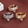 Three-Band Ring Set, Copper with Clear Accents and Safety Pin Charm, Gold-, Silver- or Mixed-Tone