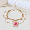 Floral Anklet for Women, Alloy Chain with Gold-Tone Beads and Tassel Accents - Product view 2