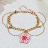 Floral Anklet for Women, Alloy Chain with Gold-Tone Beads and Tassel Accents - Vacation-style floral anklet