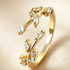 Adjustable Open Leaf Ring for Women, Copper Band with Clear, Green or Multicolor Zircon Accents - White zirconium gold color / Adjustable opening