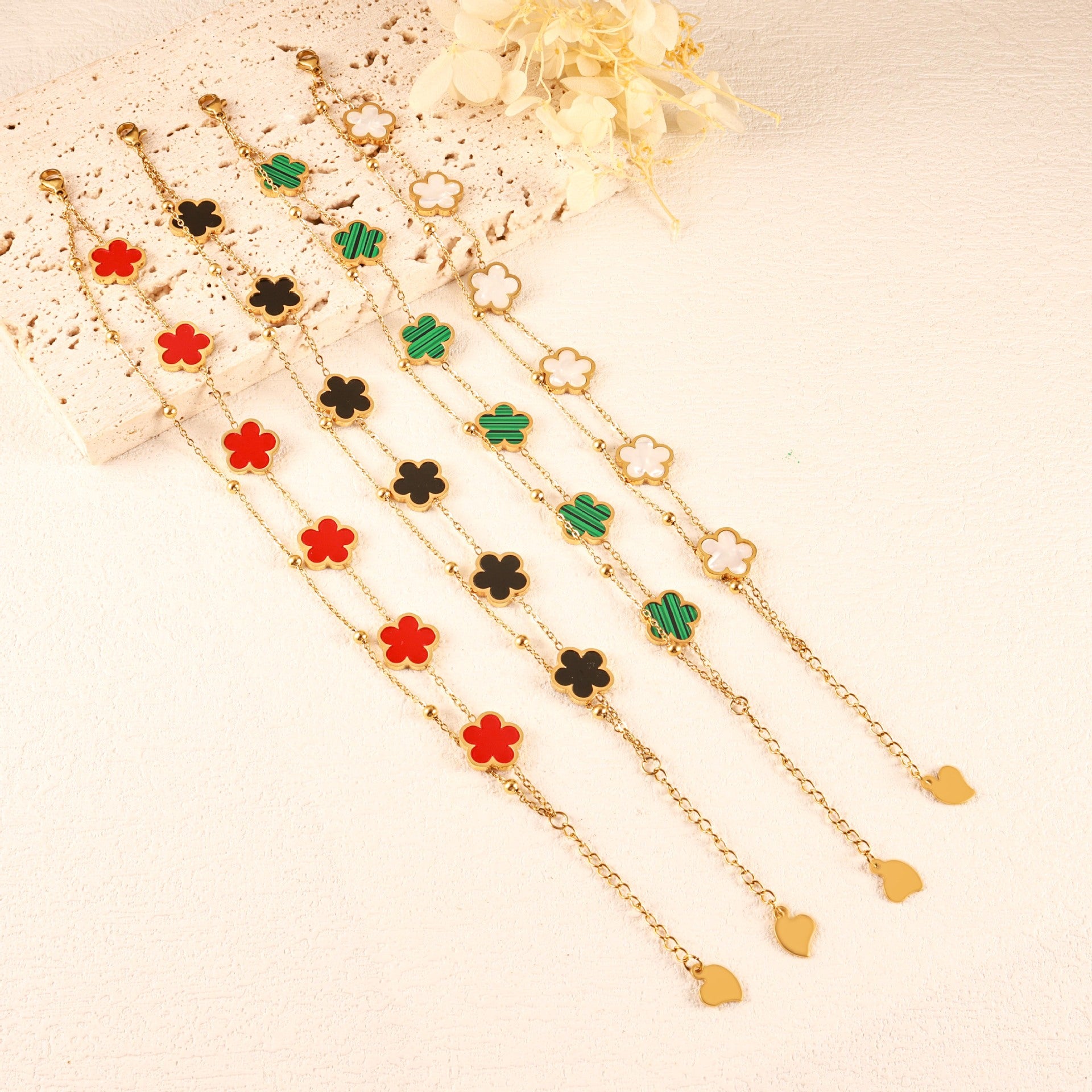 Four-Leaf Clover Anklet for Women, Botanical Charm Design with Acrylic Accents, Assorted Colors - Product view 1