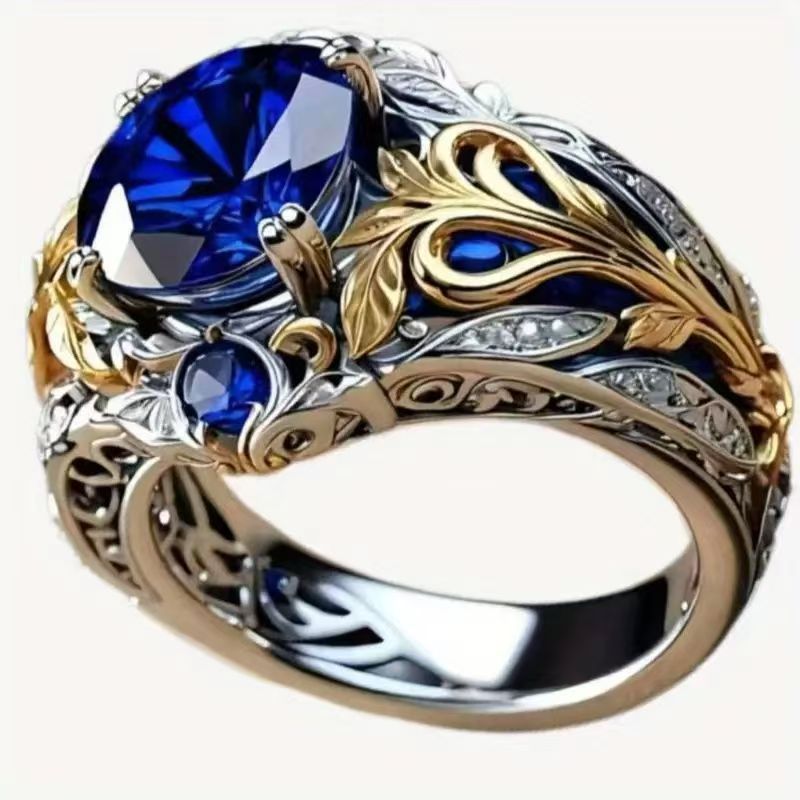 Scrollwork Ring, Alloy, Blue or Purple Accent, Silver-Tone and Two-Tone Designs