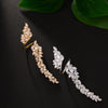 Long Leaf Open Ring, Copper with Clear Accents, Gold- or Silver-Tone, Adjustable