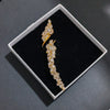 Long Leaf Open Ring, Copper with Clear Accents, Gold- or Silver-Tone, Adjustable