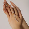 Long Leaf Open Ring, Copper with Clear Accents, Gold- or Silver-Tone, Adjustable