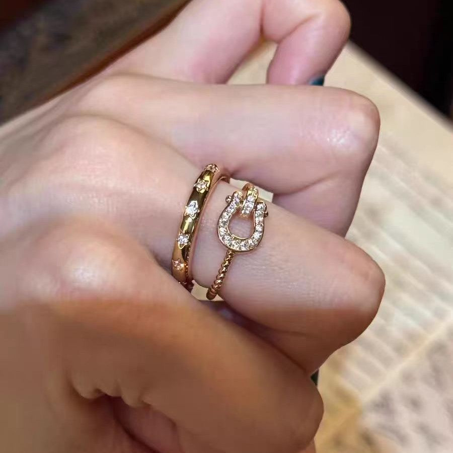 Gold-Tone Stacking Ring for Women, Horseshoe Accent or Studded Band Design
