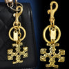Ornate Cross Charm Keychain, Metal, Gold- or Silver-Tone with Lobster Clasp