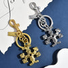 Ornate Cross Charm Keychain, Metal, Gold- or Silver-Tone with Lobster Clasp