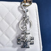 Ornate Cross Charm Keychain, Metal, Gold- or Silver-Tone with Lobster Clasp