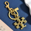 Ornate Cross Charm Keychain, Metal, Gold- or Silver-Tone with Lobster Clasp
