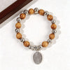 Wooden Bead Stretch Bracelet, 10 mm Beads with Cross and Religious Charm Design Options - Mother
