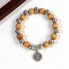 Wooden Bead Stretch Bracelet, 10 mm Beads with Cross and Religious Charm Design Options - 3