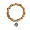 Wooden Bead Stretch Bracelet, 10 mm Beads with Cross and Religious Charm Design Options - Product view 5