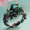 Leaf and Vine Ring, Zinc Alloy with Green Center Accent, Antique Gold-, Silver-Tone or Gunmetal