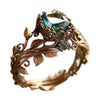 Leaf and Vine Ring, Zinc Alloy with Green Center Accent, Antique Gold-, Silver-Tone or Gunmetal