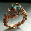 Leaf and Vine Ring, Zinc Alloy with Green Center Accent, Antique Gold-, Silver-Tone or Gunmetal