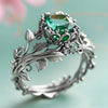 Leaf and Vine Ring, Zinc Alloy with Green Center Accent, Antique Gold-, Silver-Tone or Gunmetal