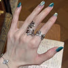 Open Ring for Women, Antique Silver-Tone Leaf Branch or Floral Band Design