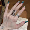 Open Ring for Women, Antique Silver-Tone Leaf Branch or Floral Band Design