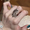 Open Ring for Women, Antique Silver-Tone Leaf Branch or Floral Band Design