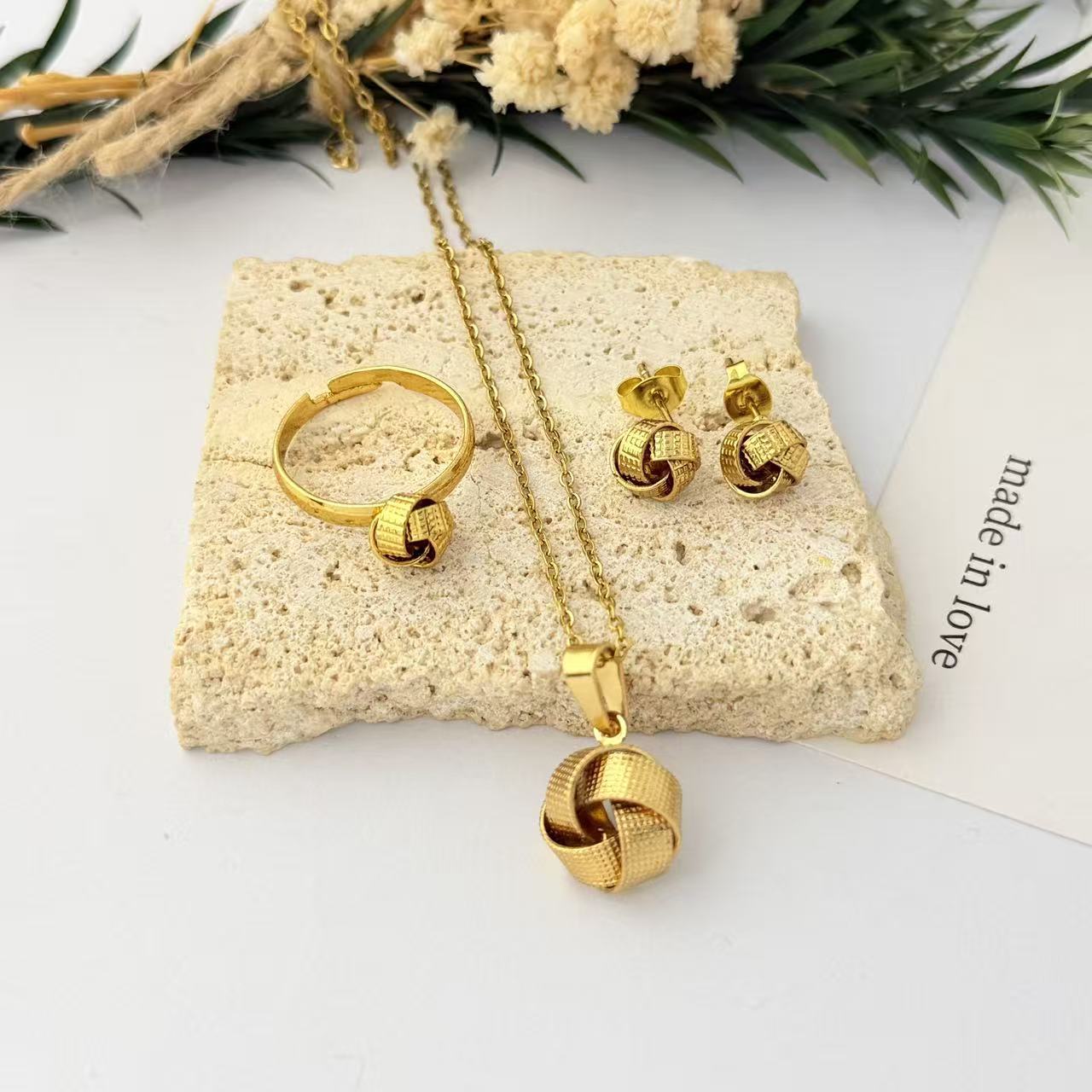 Star Jewelry Set for Women, Gold-Tone 304 Stainless Steel Pendant Necklace and Matching Earrings - Product view 1