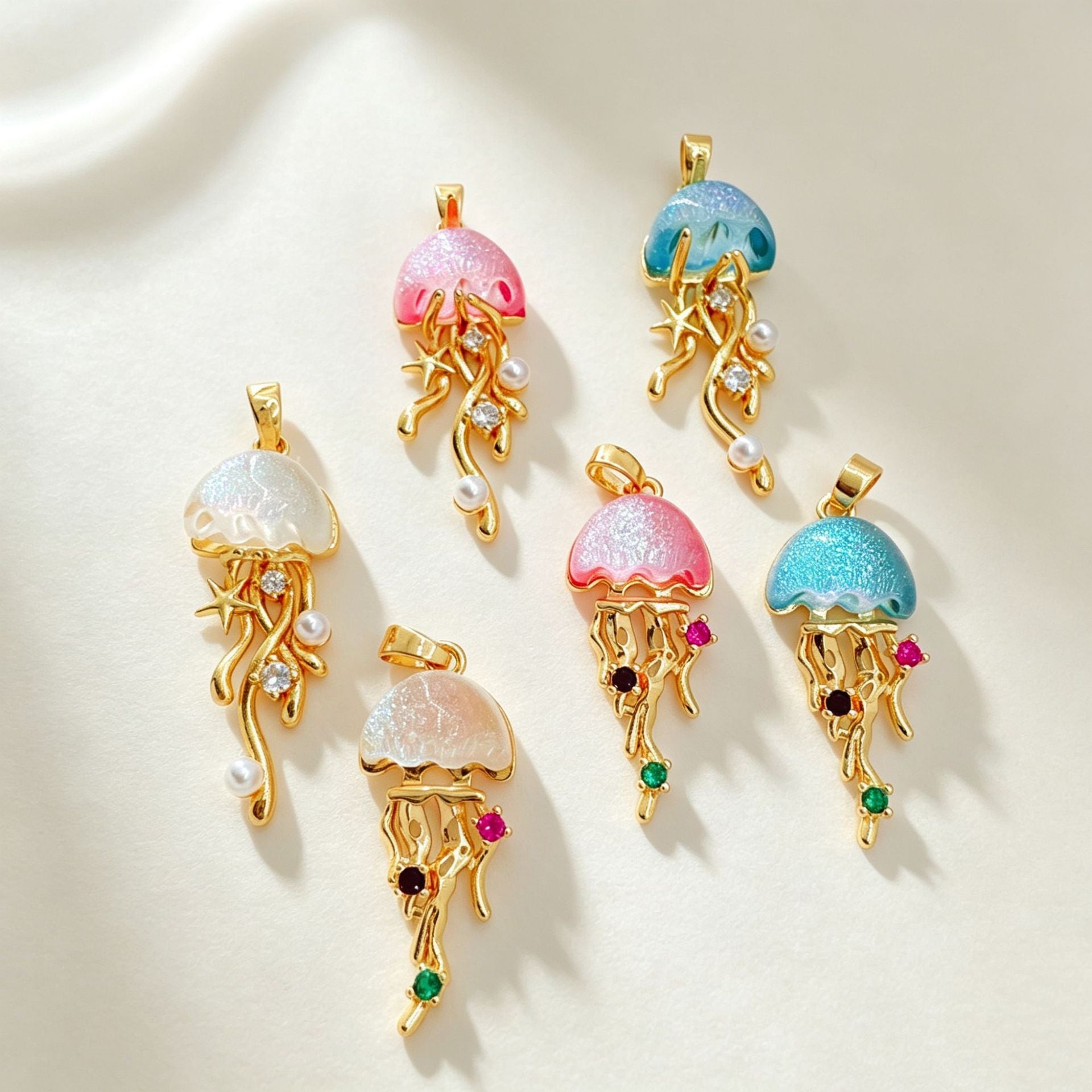 Jellyfish Pendant Charms, Gold-Tone Copper Ocean Designs with Separate O-Chain Option - Product view 1