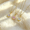 Round Sparkling Pendant Necklace for Women, Copper Pendant on Titanium Steel Chain, White, Pink or Purple - Product view 1