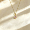 Round Sparkling Pendant Necklace for Women, Copper Pendant on Titanium Steel Chain, White, Pink or Purple - Pink
