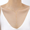 Y-Shaped Tassel Necklace for Women, Gold-Tone Titanium Steel Long Chain with Round Bead and Bar Details - Product view 3