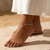 Beaded Copper Anklet for Women, Fine Chain with Small Sparkling Zircon Accents - A0086