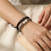Woven Rope Bracelets, Black and White Bands with Zinc Alloy Bamboo Knot Accents - Product view 1