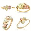 Leaf and Rose Rings, Alloy, Gold-Tone with Pink and Green Details, Individual Styles or 4-Piece Set
