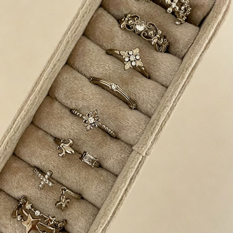Antique Gold-Tone Open Rings for Women, Fleur-de-Lis and Cross Designs, Individual Rings or 5-Piece and 8-Piece Sets