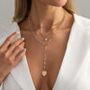 Layered Pendant Necklace Sets for Women, Geometric Metal Chains with Mixed Charm Designs, Gold or Silver Tone - Gold-07073