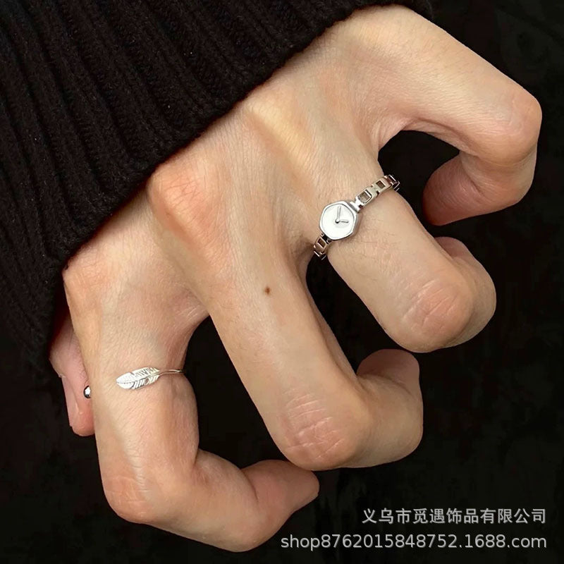 Silver-Tone Open Ring, Watch-Face or Feather Design for Layering